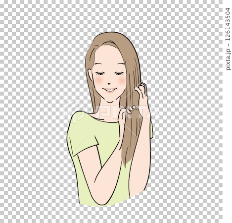 丁寧にヘアケアをするロングヘアの女性 丁寧にヘアケアをするロングヘアの女性 126143504