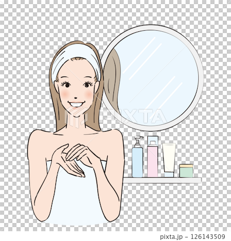 Women doing skin care and hair care Women doing skin care and hair care 126143509