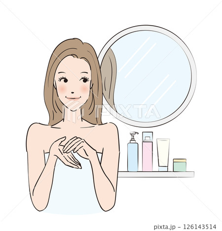 スキンケア・ヘアケアをする女性 126143514