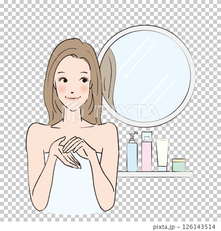 スキンケア・ヘアケアをする女性 126143514