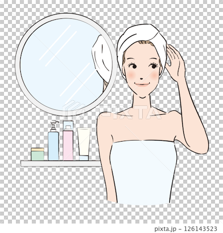 スキンケア・ヘアケアをする女性 スキンケア・ヘアケアをする女性 126143523
