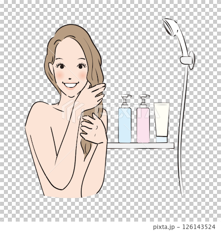 A woman with long hair carefully taking care of her hair A woman with long hair carefully taking care of her hair 126143524