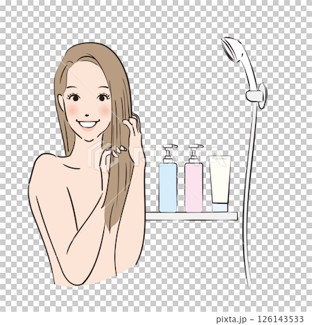 一位長髮女子精心打理頭髮 一位長髮女子精心打理頭髮 126143533