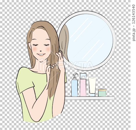 一位長髮女子精心打理頭髮 一位長髮女子精心打理頭髮 126143540