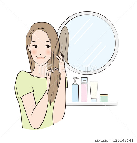 丁寧にヘアケアをするロングヘアの女性 126143541