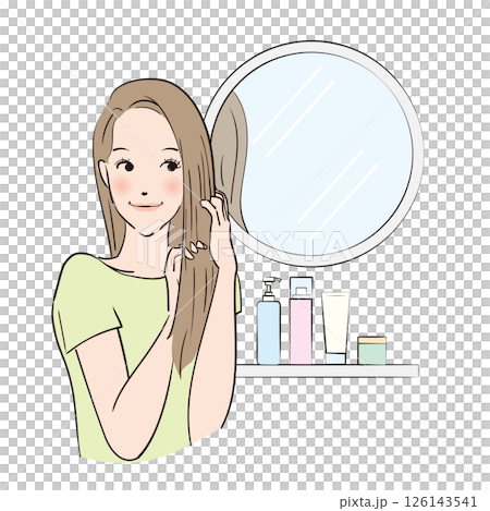 丁寧にヘアケアをするロングヘアの女性 126143541