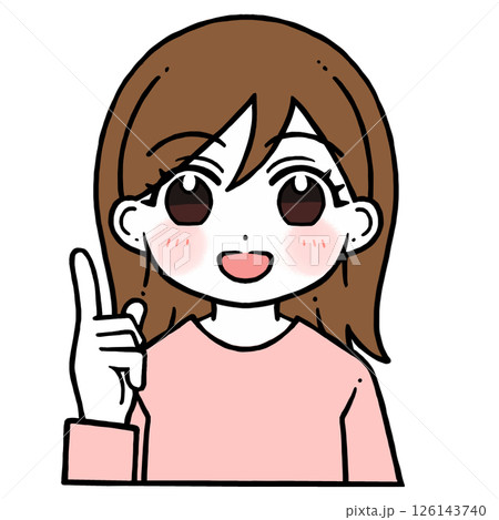 人差し指を立てる笑い顔の女性のイラスト	 126143740