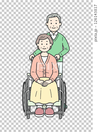Illustration set of an elderly man assisting an elderly woman in a wheelchair 126143817
