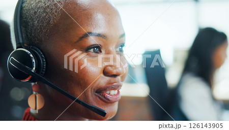Call center, consultant and woman with headset, talking and lead generation, conversation and communication. Telemarketing, agent and person with tech for sales, consultation and friendly for service Call center, consultant and woman with headset, talking and lead generation, conversation and communication. Telemarketing, agent and person with tech for sales, consultation and friendly for service 126143905