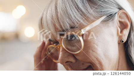 Senior, woman and thinking with headache in retirement for financial debt, regret decision and overwhelmed. Elderly person, face and tension migraine with pension stress, mental health and anxiety Senior, woman and thinking with headache in retirement for financial debt, regret decision and overwhelmed. Elderly person, face and tension migraine with pension stress, mental health and anxiety 126144050