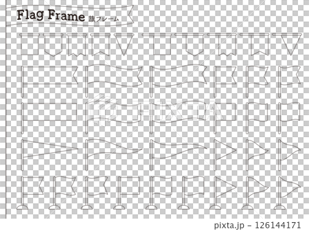 線画の色々な旗のフレームイラストのセット 126144171