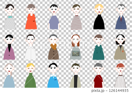 人物插圖：18幅微笑的男性人物插圖 126144935