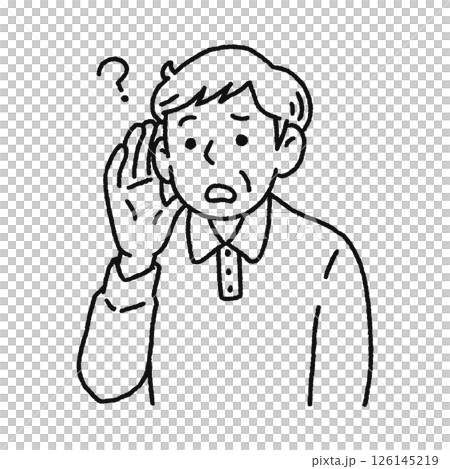 耳が聞こえづらい高齢の男性 線画 耳が聞こえづらい高齢の男性 線画 126145219