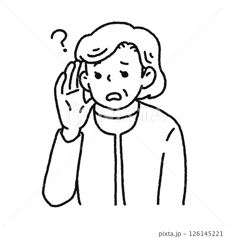 耳が聞こえづらい高齢の女性　線画 126145221