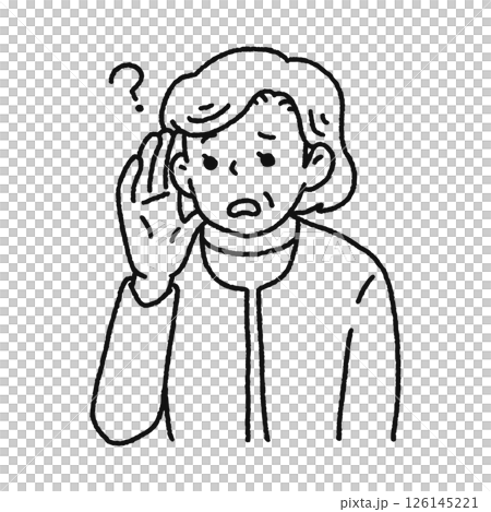 耳が聞こえづらい高齢の女性　線画 126145221