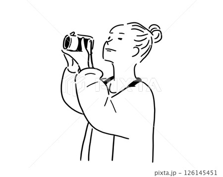 カメラで撮影する女性のイラスト 126145451