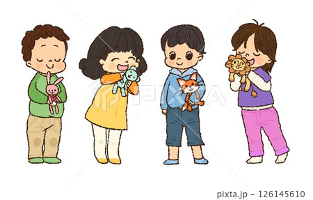 子供たちとお気に入りのぬいぐるみ1 手描き 子供たちとお気に入りのぬいぐるみ1 手描き 126145610