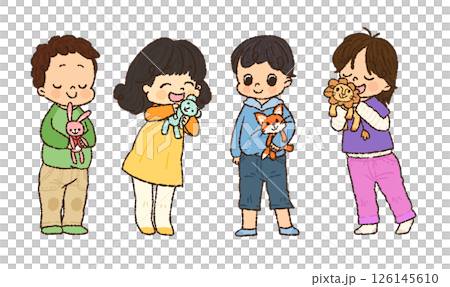 Children with their favorite stuffed animals 1 Hand-drawn 126145610