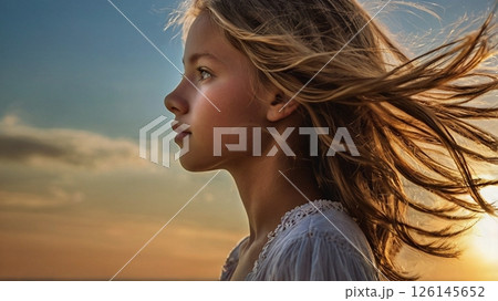 君の輪郭が夕陽に溶けたあの日、海はなにも言わずにすべてを受け止めていた 126145652