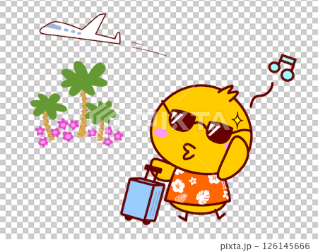 戴著墨鏡、穿著夏威夷襯衫旅行的女孩 126145666