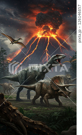 迫力満点！リアルな草食恐竜アルゼンチノサウルスの生態シーン 126146857