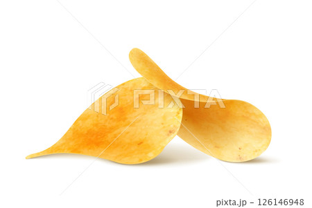 Crispy potato chips stack, pile and heap, realistic 3D vector . Isolated chips for advertising, package or promo ads, delicious food, ripple meal Crispy potato chips stack, pile and heap, realistic 3D vector . Isolated chips for advertising, package or promo ads, delicious food, ripple meal 126146948