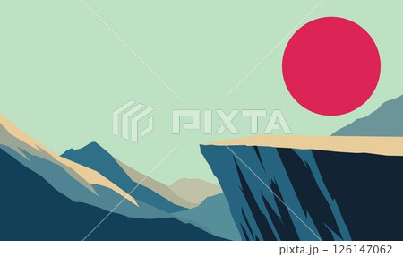 Rocky Cliff Mountain Top Nature Landscape Adventure with Sun in Bright Sky 126147062