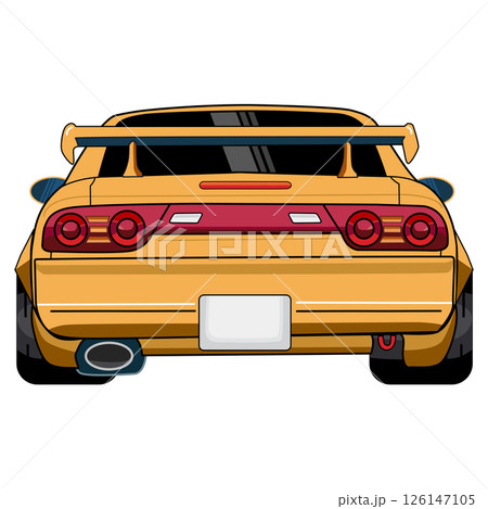 Illustration of a Yellow Sports Car Rear View. japan car. cartoon 126147105