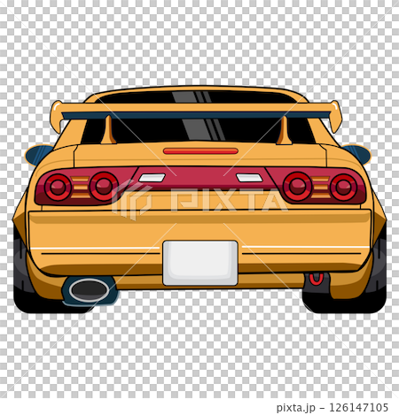 Illustration of a Yellow Sports Car Rear View. japan car. cartoon 126147105