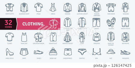 Clothing Icons: Fashion and Apparel Line Art 126147425