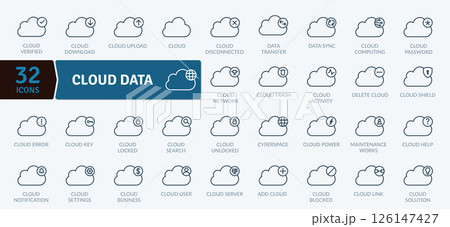 Cloud Data Icons: Digital Storage and Network Services 126147427