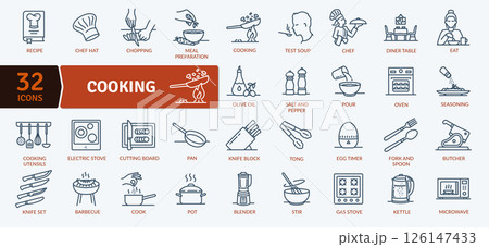 Cooking Icons: Kitchen Utensils and Culinary Elements 126147433