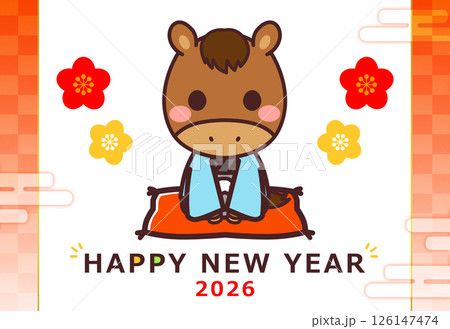 2026年 令和8年 年賀状素材 かわいい馬のキャラクター 2026年 令和8年 年賀状素材 かわいい馬のキャラクター 126147474