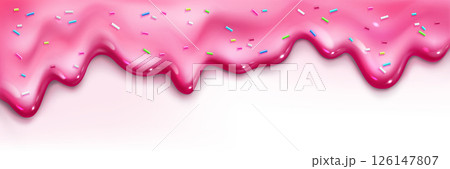 Melting pink ice cream with sprinkle 126147807