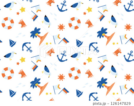 マリンテイストなイラストパターン濃いめ 126147829