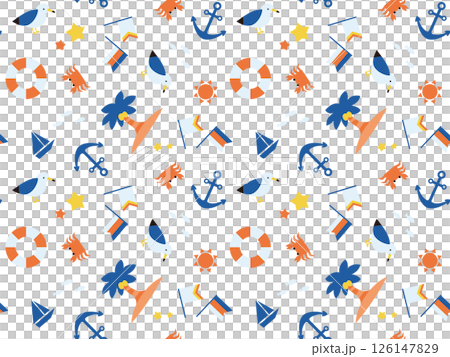 マリンテイストなイラストパターン濃いめ 126147829