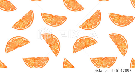 Seamless pattern with watercolor orange slice, isolated food illustration. Seamless pattern with watercolor orange slice, isolated food illustration. 126147897