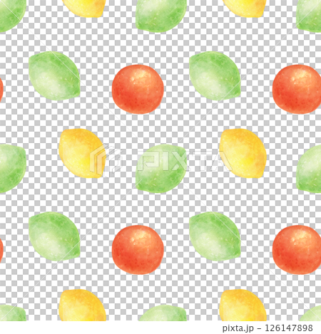 Seamless watercolor pattern with lemons, lime, citrus fruits, isolated food illustration. 126147898