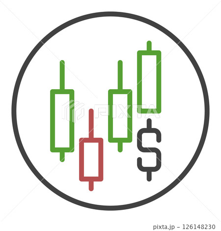 Candlestick Chart with Dollar sign vector Trading circle shaped icon or sign in thin line style Candlestick Chart with Dollar sign vector Trading circle shaped icon or sign in thin line style 126148230