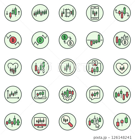 Crypto Trading colored round icons set - Stock Market Trading and Cryptocurrency Investment concept signs 126148241