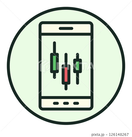 Trading on Phone vector Candlestick Chart on Screen round colored icon or sign 126148267