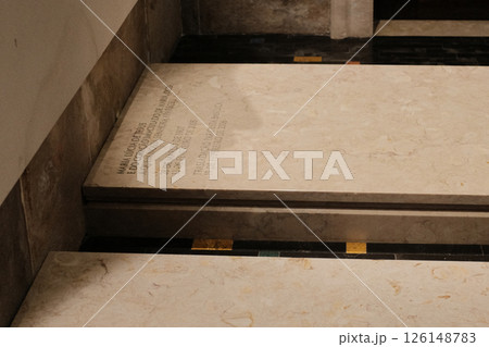 Tombs of Fatima visionaries inside Basilica of Our Lady of the Rosary at Sanctuary of Fatima Portugal religious resting place of Saint Francisco and Saint Jacinta Marto with inscriptions and sacred 126148783