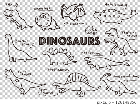かわいい手書きの恐竜イラストセット 126148856