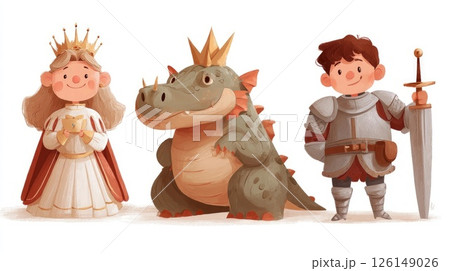 Princess, dragon and knight protecting the kingdom 126149026
