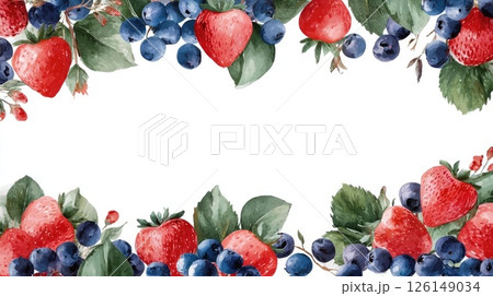 Watercolor frame with strawberries and blueberries creating a vibrant summer design 126149034
