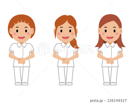 手を前で重ね、笑顔の白制服の女性看護師。その2 手を前で重ね、笑顔の白制服の女性看護師。その2 126149327