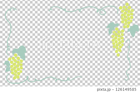 ぶどうのフレーム｜マスカット、緑の葡萄、版画風、手書き 126149585