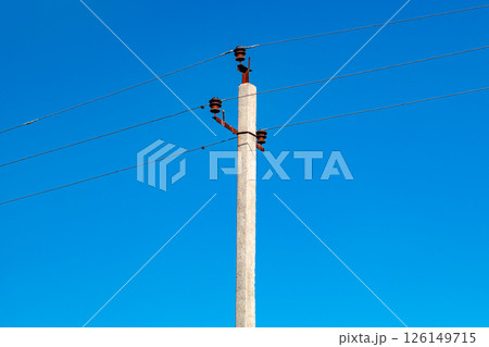 power electric pole with stretched wires power electric pole with stretched wires 126149715
