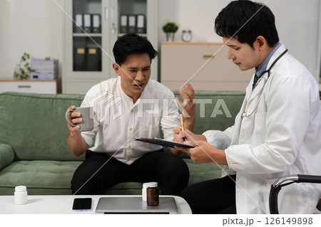 Stressed patient are treated by a psychologist or psychiatrist in a psychiatric clinic or hospital. Patients reported symptoms of depression, stress, irritability, and life problems. 126149898