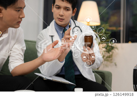 Stressed male patient are treated by a psychologist or psychiatrist in a psychiatric clinic or hospital. Patients reported symptoms of depression, stress, irritability, and life problems. 126149918